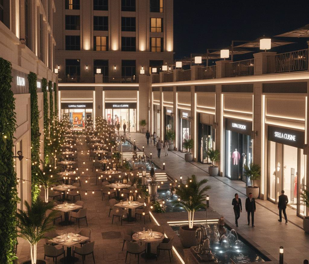 商業空間戶外照明設計指南：飯店、購物中心、餐廳露台如何打造高質感夜間氛圍(示意圖)